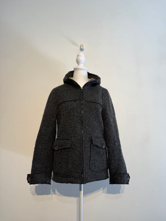 Giacca in lana grigia con cappuccio