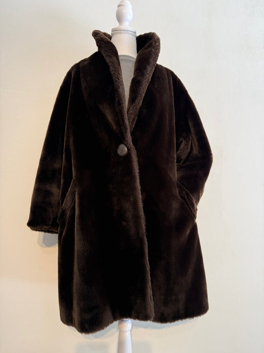 Cappotto vintage in pelliccia sintetica cioccolato di Charles Dytman Paris