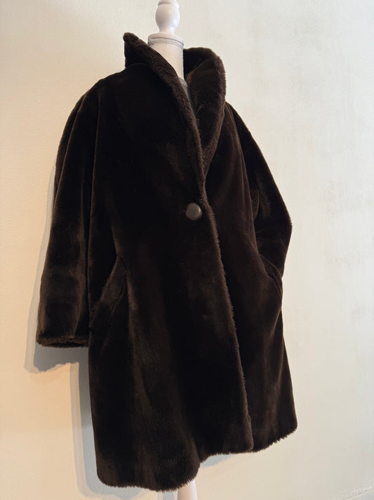 Cappotto vintage in pelliccia sintetica cioccolato di Charles Dytman Paris