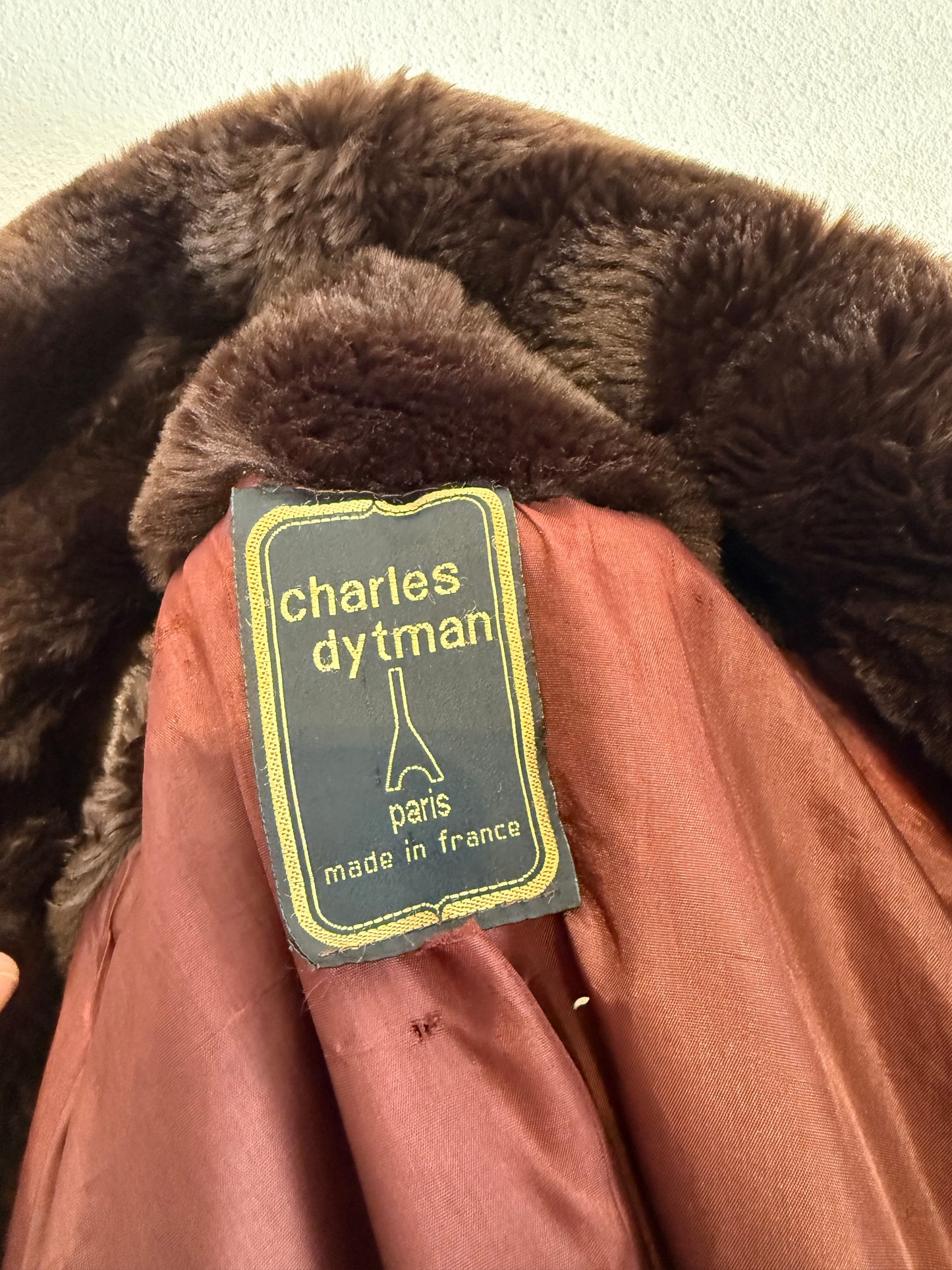 Cappotto vintage in pelliccia sintetica cioccolato di Charles Dytman Paris